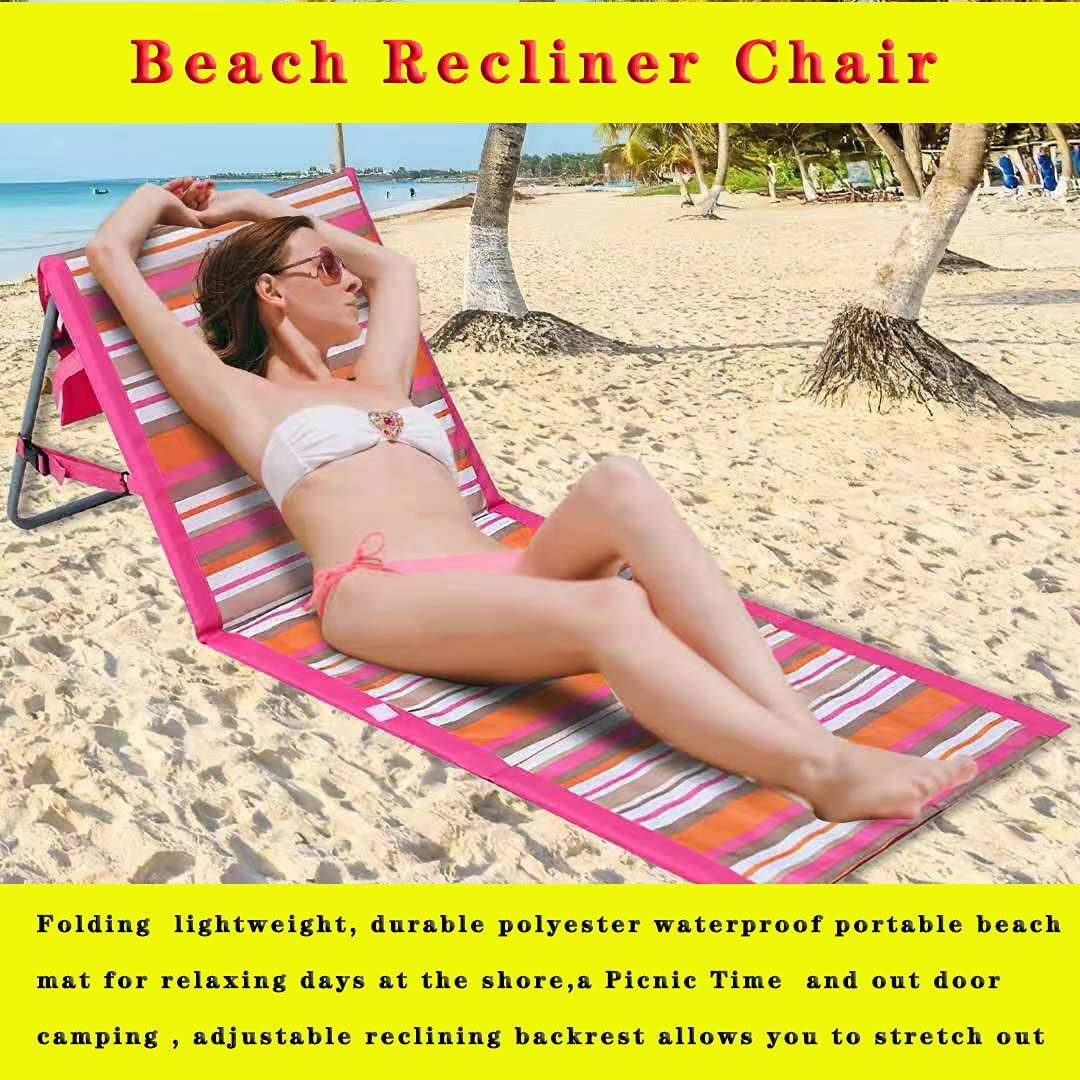 Portable Beach Reclining Lounger Folding Backrest Beach Recliner Chair Lightweight Waterproof Outdoor Camping Low Reclining Beach Tanning Mat for Beach Travel Summer Vacation