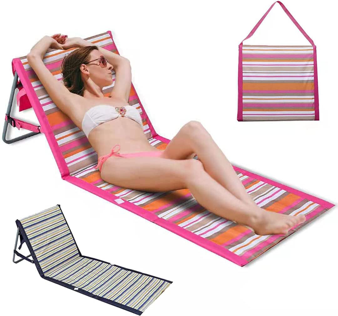 Portable Beach Reclining Lounger Folding Backrest Beach Recliner Chair Lightweight Waterproof Outdoor Camping Low Reclining Beach Tanning Mat for Beach Travel Summer Vacation